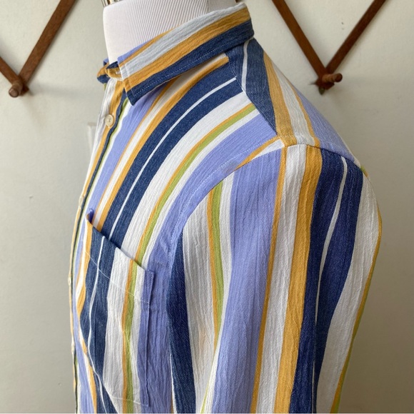 Zara Retro Striped Gauze Cotton Button Up Shirt - Picture 4 of 14